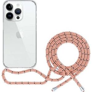 Spello Crossbody kryt so šnúrkou na iPhone 15 – transparentný/ružová šnúrka