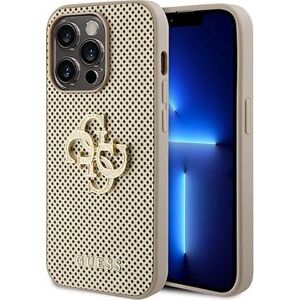 Guess PU Perforated 4G Glitter Metal Logo Zadný Kryt pre iPhone 15 Pro Max Gold